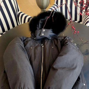 Moose Knuckles Jnrs Black Shearling-Trim Original Down Bomber Jacket XL (12-14)